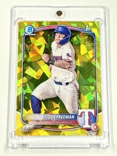 Cody Freeman Refractor /75 Yellow 2025 Bowman Sapphire Card Texas Rangers