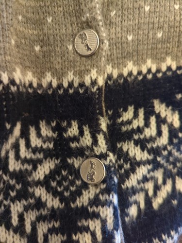 TALLY HO Cardigan Sweater NORDIC Fair Isle HEART Button Up Gray Red Womens Small - Picture 2 of 7