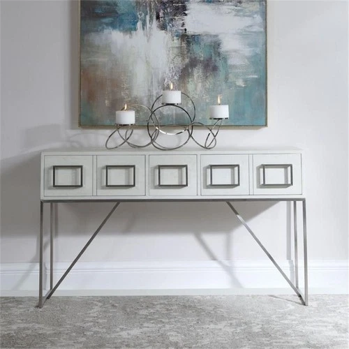 Uttermost Abaya MDF and Stainless Steel Console Table in Soft White - Picture 8 of 9