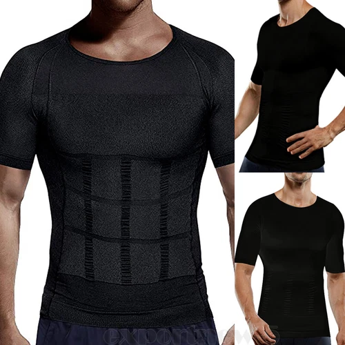 Men's Tummy Control Body Shaper Tops Hide Gynecomastia Chest Fat Shirt Shapewear - Picture 12 of 38