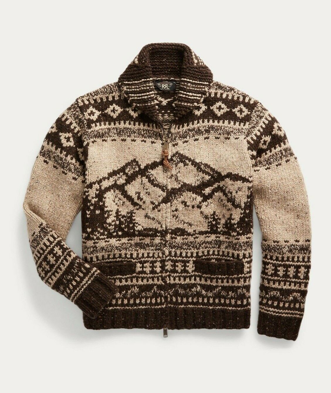 RRL Ralph Lauren Alaskan Brown Mountain Hand-Knit Wool Cardigan Men's ...