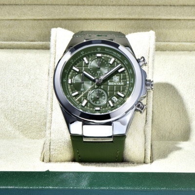 BENYAR Luxury Quartz Leather Mens Watch 42MM Chronograph Waterproof Luminous NEW