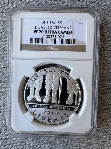 PF70 2010-W UCAM Disabled Veterans Commem. Silver Dollar $1 NGC Brown Lbl