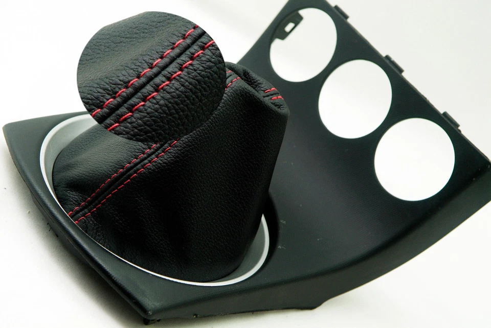 Cubierta de bota de cambio manual de cuero PVC para Nissan 350Z 03-08 puntada roja Foto 3 de 4