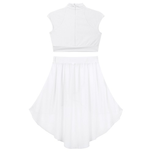 UK Girls Lyrical Dance Costume 2 Pc Halter Backless Crop Top with Skirt Outfit - Picture 80 of 105