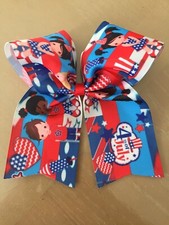 Beautiful 4th of July Patriotic Cheer Bow Big Hair Bow Ribbon Girls