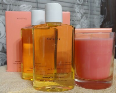 3-pc Set, 2 AVON RESTORING MASSAGE OIL 5 FL Oz & 1 Matching Candle. Spa. NIB