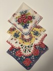Vintage Handkerchief Lot of 4 Floral Print Hankies Roses & Bows & Wreaths