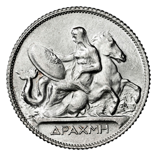 1911, Kingdom of Greece, Georgios I. Beautiful Silver 1 Drachma Coin. NGC MS-62! - Picture 2 of 4