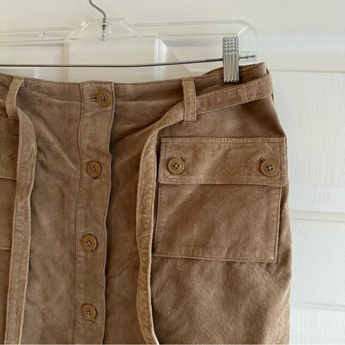 INC Vintage 90s Suede Mini Skirt Tan Camel Button Belted 10 Moto Boho - Bild 5 von 9