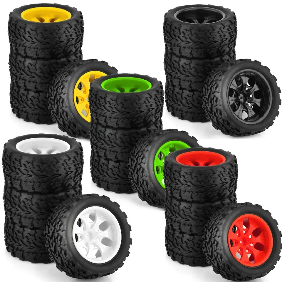 4PCS Rubber Tires&Wheel Rims 12mm Hex for 1/10 RC Traxxas HSP HPI Monster Truck  - Image 2 of 4