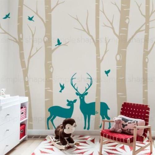 Birch Tree with Deer and Bird Wall Decals W1116 - Picture 3 of 16