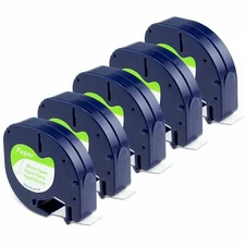 5 Pack Replace DYMO LetraTag Refills 91330 10697 White Paper Label Tape 12mm 4m