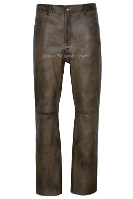 Men's Leather Trouser Dirty Brown Lambskin Leather Jean Motorcycle Style  501 UK