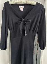 Candies Junior’s Size L Long Black Pullover Ribbon Accent Cotton Blend Sweater