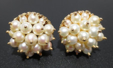 14K YG NON-PIERCED PEARL CLUSTER HUGGIE EARRINGS 11.07 grams A18045 