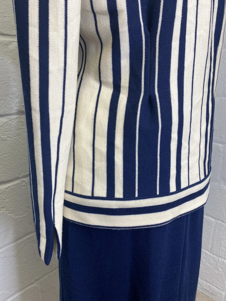 Винтажное женское платье блейзер Pauline Trigere 70-е 60-е темно-синяя полоса вязаный костюм 10 - Изображение 3 из 4