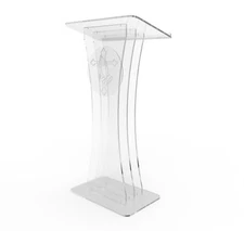 Plexiglass Clear Christian Lucite Church Pulpit Conference Lectern Cross Podium