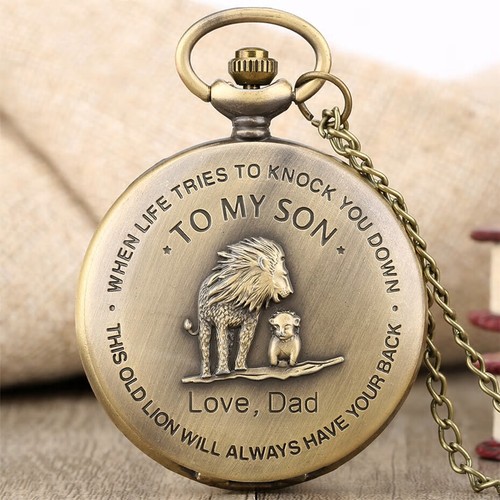 The Lion King 'TO MY SON' Pocket Watch / LOVE, DAD Bronze Necklace Chain