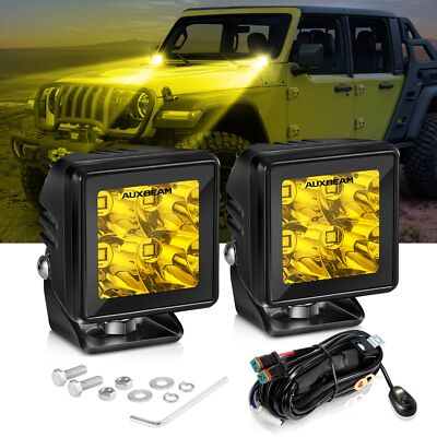 AUXBEAM Yellow 2'' Cube LED Work Lights Spot Pods Off-Road Driving Lamp Truck ATV