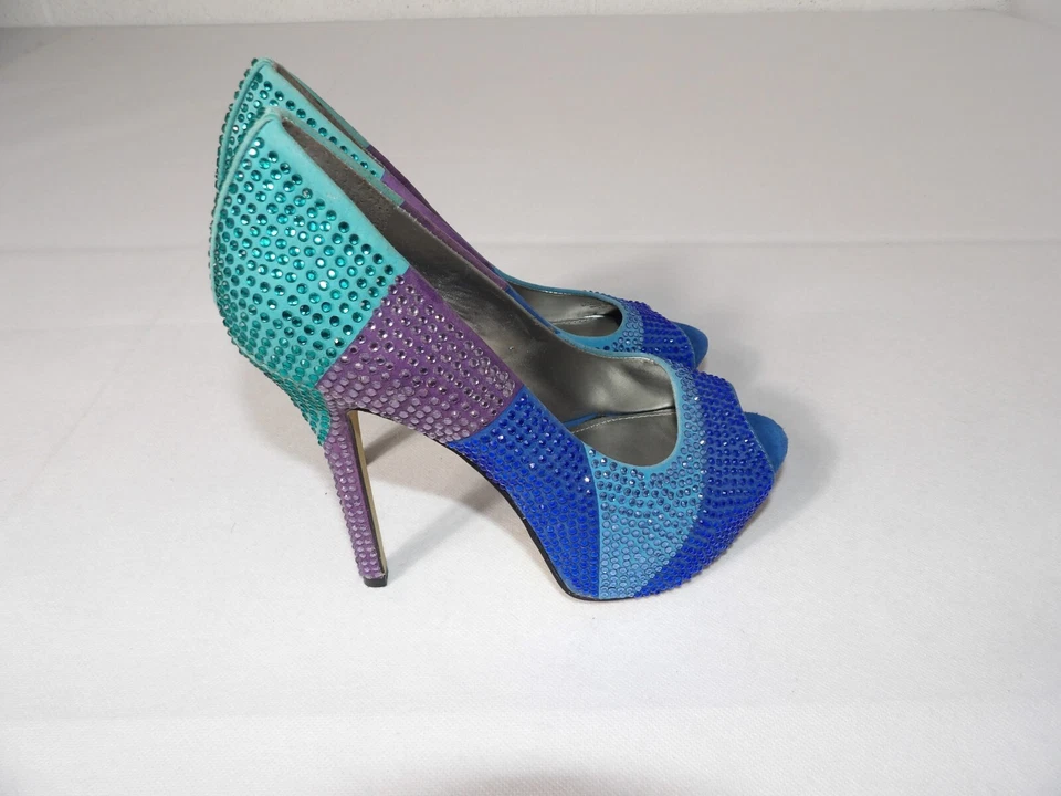 Zapatos de salón Enzo Angiolini talla 6 azul tonal stilleto estrás punta abierta colorido azul Foto 4 de 4