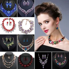 Fashion Women Jewelry Pendant Crystal Choker Chunky Statement Chain Bib Necklace