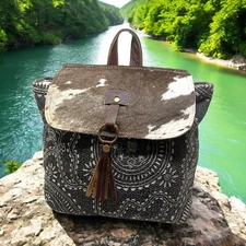 NEW Myra Bag Carry Me Backpack Bag Cow Hide Pont Hair Bandana Print S-2204 NWT
