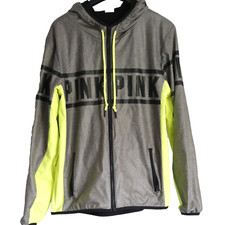 Victorias Secret Pink Ultimate Full Zip Track Jacket Logo Top Grey/Yellow Size S