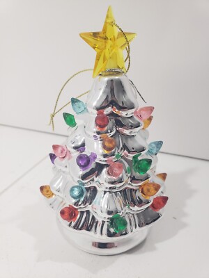 Mr. Christmas Ornament Light-Up Mini Tree Silver w Star Topper, Works