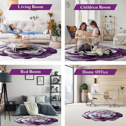 Rose Rug 5ft Round Area Rugs Cute Plush Flower Shaped Rug Circle Girly for Be... - Picture 6 of 10