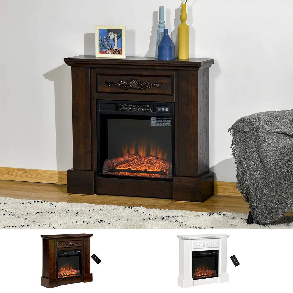 32u0026#034; Electric Fireplace Mantel TV Stand Log Heater Insert w/ Remote,  1400W | eBay