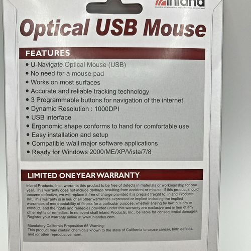 Vintage New Inland 7233 Optical USB Mouse Sealed Box. For PC. - Picture 5 of 5