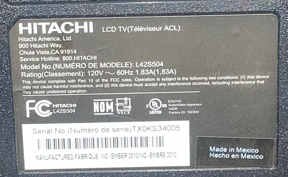 Hitachi 42" 1080P 60Hz FHD LED HDTV L42S504 Working/W Swivel-Remote Not Working - Image 4 of 4