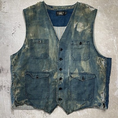 Ralph Lauren Double RL Vest Hickory Pinstripe Stifle  Limited Edition Patchwork