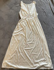 Vintage Nylon Long Nightgown Lorraine Ivory Nightie Gown USA Embroidered Medium