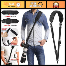 Adjustable Camera Neck Strap with Quick Release  Safety Tether for DSLR - Black