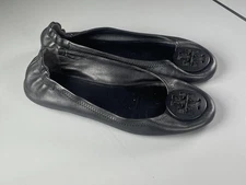 Tory Burch Shoes Womens Size 7 Black Minnie Travel Ballet Flats Leather Logo