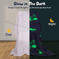 Kids Glow In The Dark Blanket Pink Childrens Unicorn Soft Comfy Throw 130x170cm