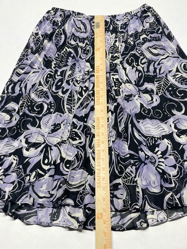 Purple Black Artsy Floral Pleated Pull On Midi Skirt Size 14 Boho Feminine Retro - Picture 14 of 14