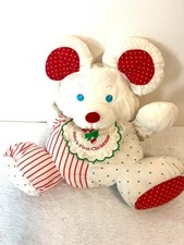 Vintage Fisher Price Baby's first Christmas Mouse Plush 1990 Puffalump