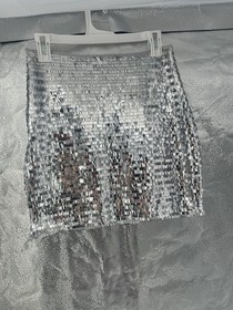 NUON Silver Sequin Metallic Cocktail Night Out Mini Skirt Size 28 Small US