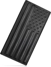 Long Wallet for Men Leather, Mens Checkbook Rodeo, American Flag Black 