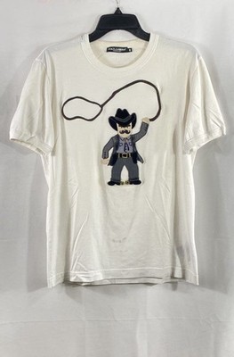 Dolce & Gabbana Men's White Cowboy Lasso Embroidery Cotton T-Shirt Size 48