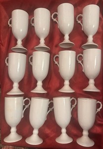  Set of 12 1970's Vintage Set of Delicate Footed Tea Cup Mugs Porcelain White