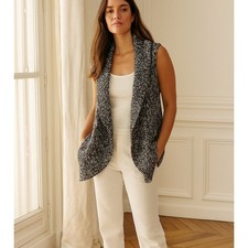 Chicos Black  White Marled Cotton Blend Sweater Vest size 3