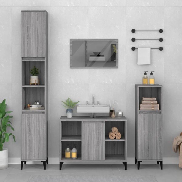 BadmöBel-Set 3-Teilig Grau Sonoma Holzwerkstoff BadezimmermöBel-image