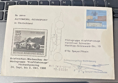 Old Special Envelope ''90 Years of Automobile Racing in Germany''