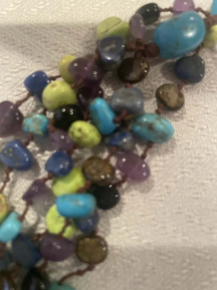 Collar llamativo de piedra con cuentas multi hilo turquesa y piedras preciosas 20"" Foto 4 de 4