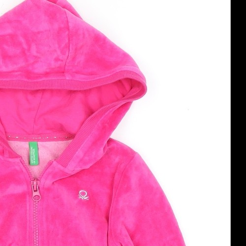 United Colors of Benetton Girls Pink Velour Hoodie XS - Picture 9 of 12