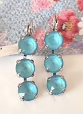 MARIANA Sun-Kissed AQUA Three Stone Crystal Rhodium Plated Leverback Earrings